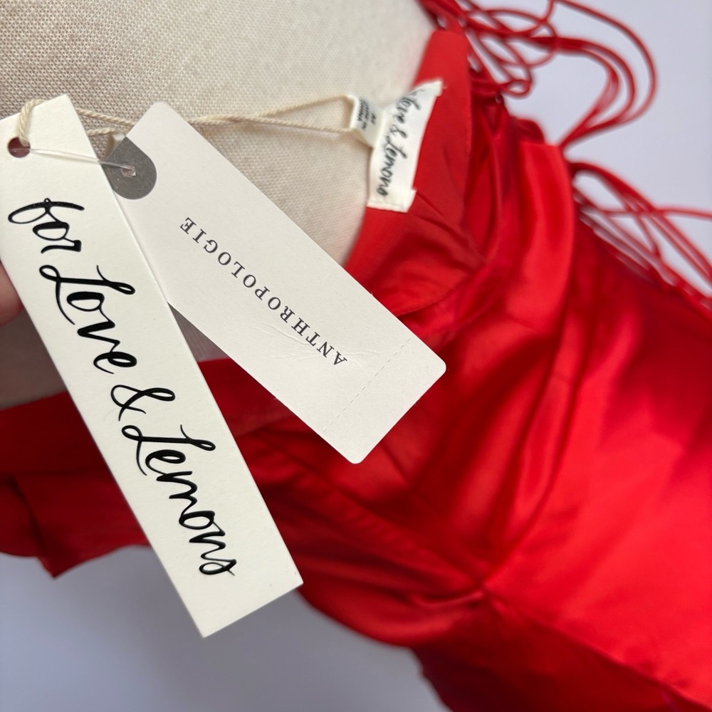 NWT For Love & Lemons Anisa Asymmetrical Silk Fringe Midi Dress - Picture 15 of 17